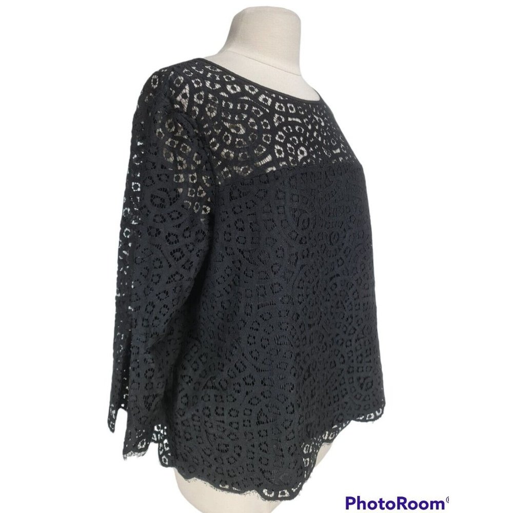 Gap Black Floral Lace Basic Blouse Pullover Crew … - image 2